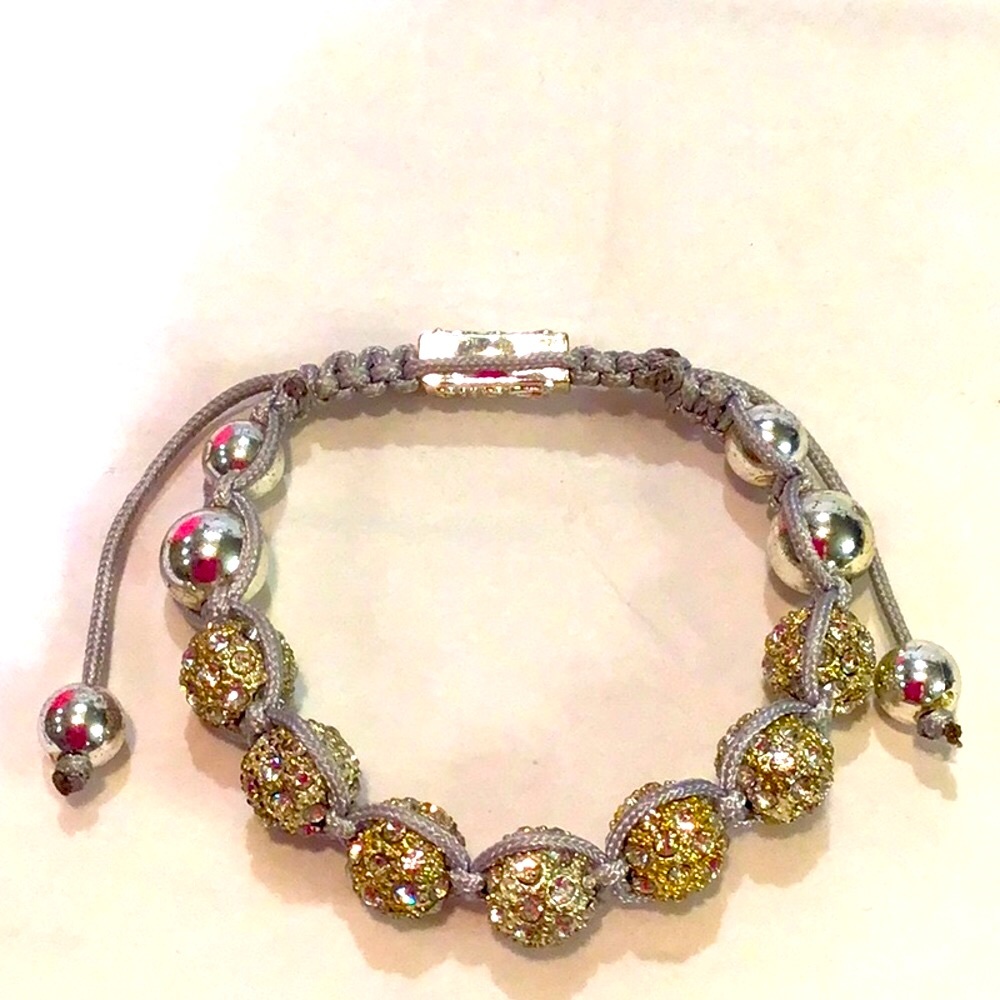 Shambala style Balla Crystal studded silver bead adjustable bracelet